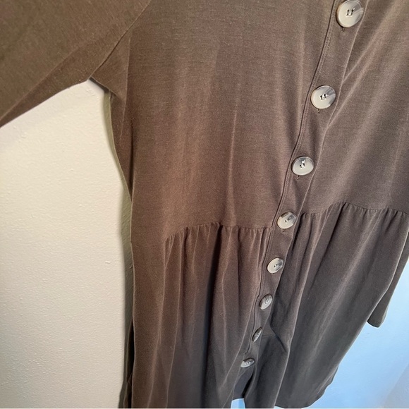 Zenana Shirred Waist Buttoned Cardigan Olive Green - Picture 7 of 12